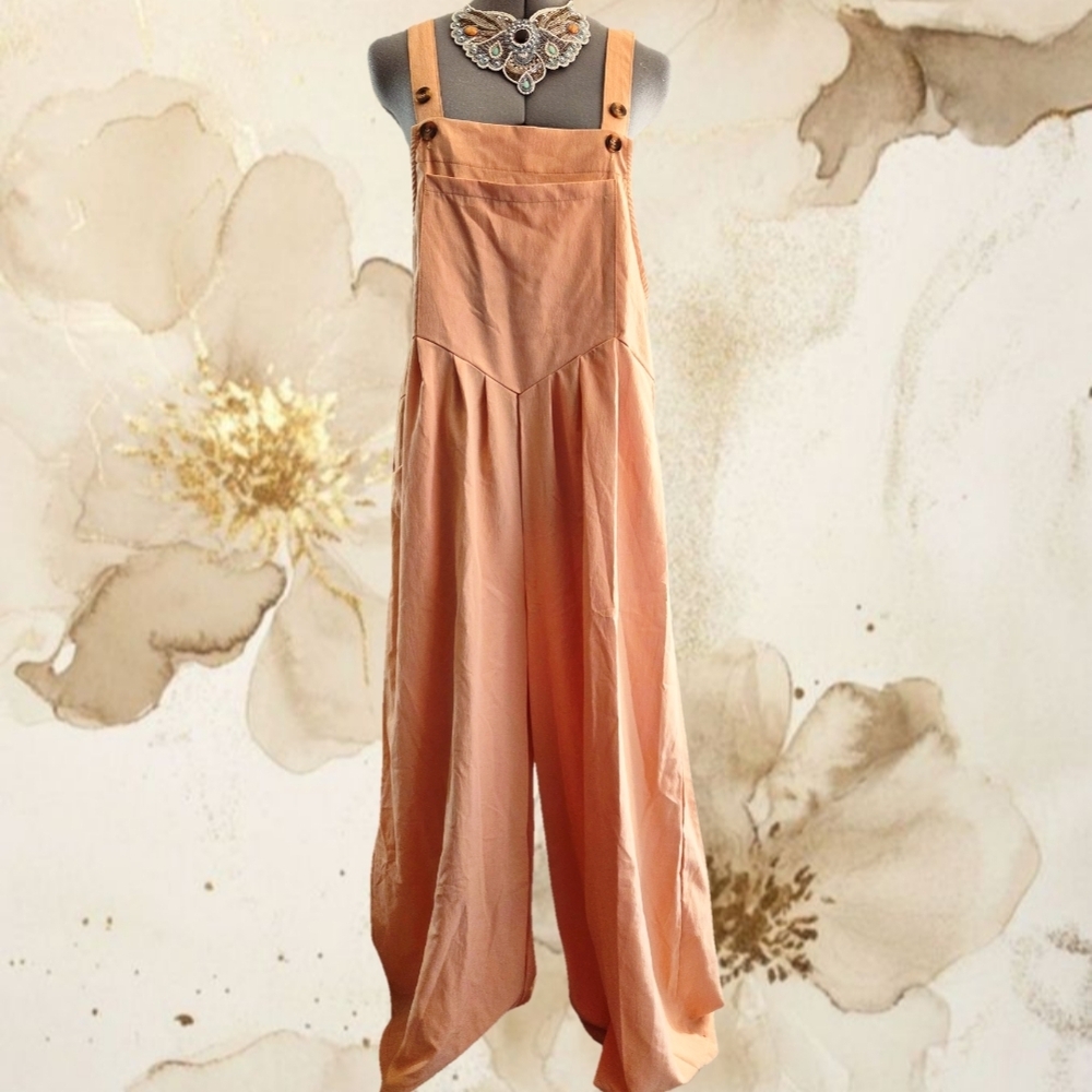 Peach Wide-Leg Overalls Jumpsuit